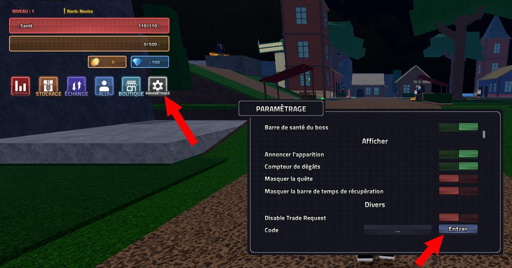 Utiliser les codes dans Rogue Piece