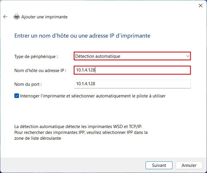 ajouter manuellement l'imprimante