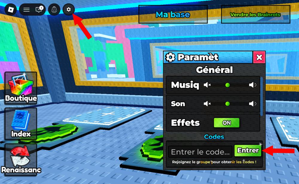 Utiliser les codes Scroll a Brainrot