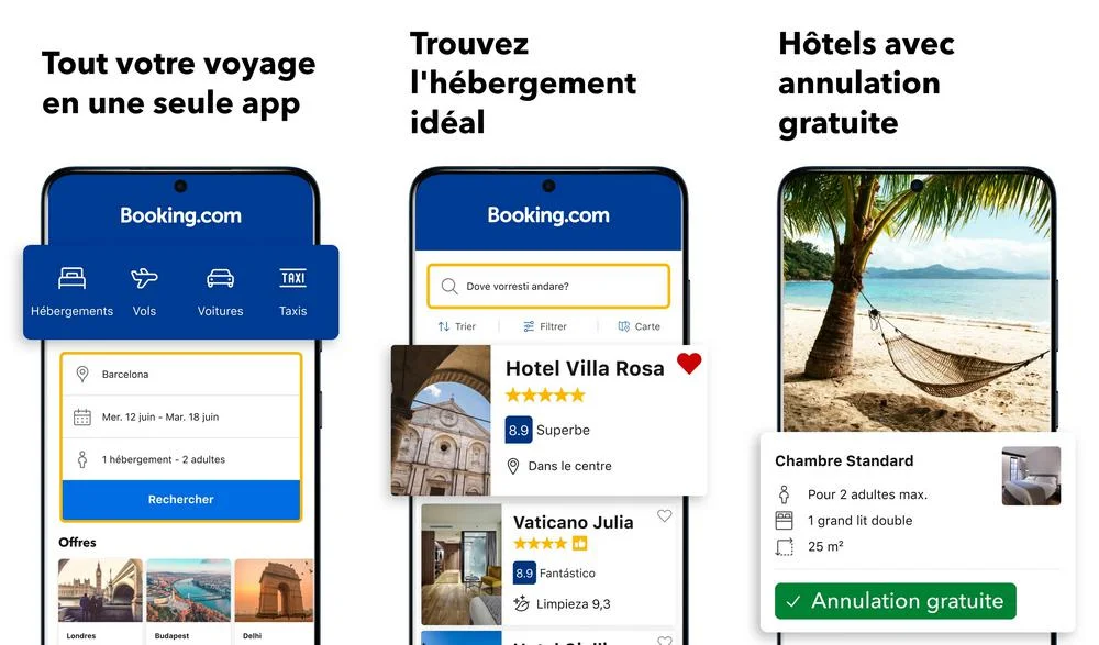 Booking.com - application de réservation d'hôtels sur Android