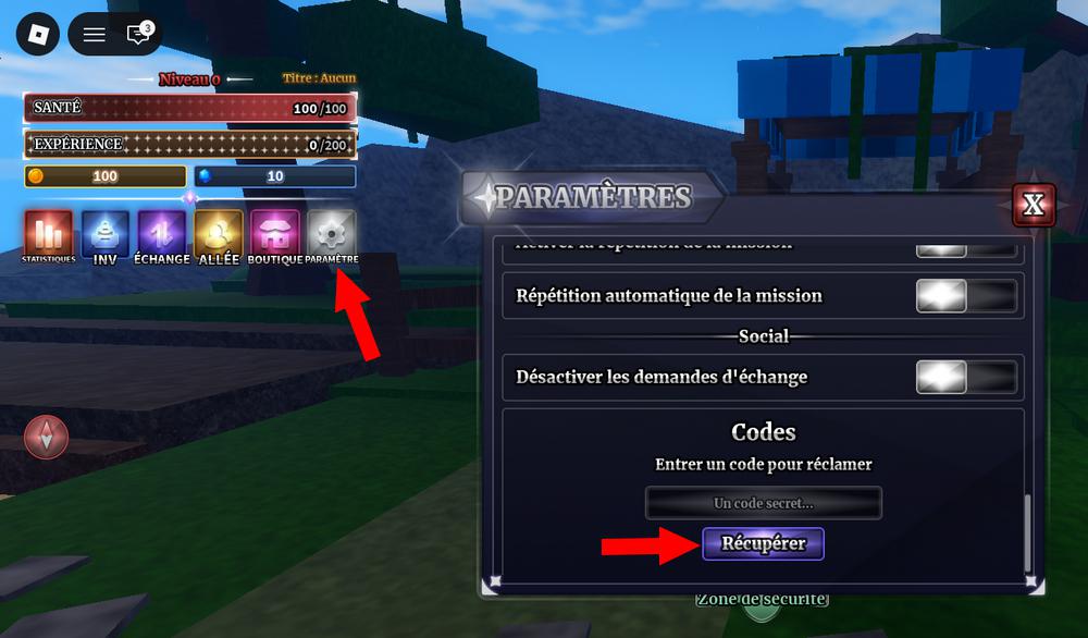 Utiliser les codes Sailor Piece