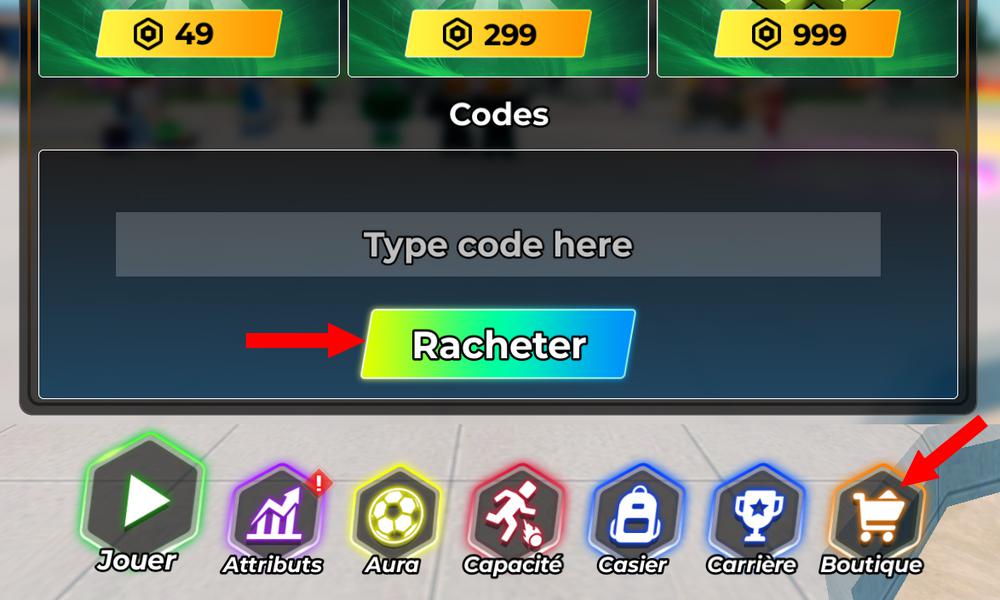 Utiliser les codes Soccer Arena