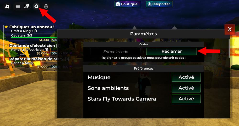 Utiliser les codes Star Fishing