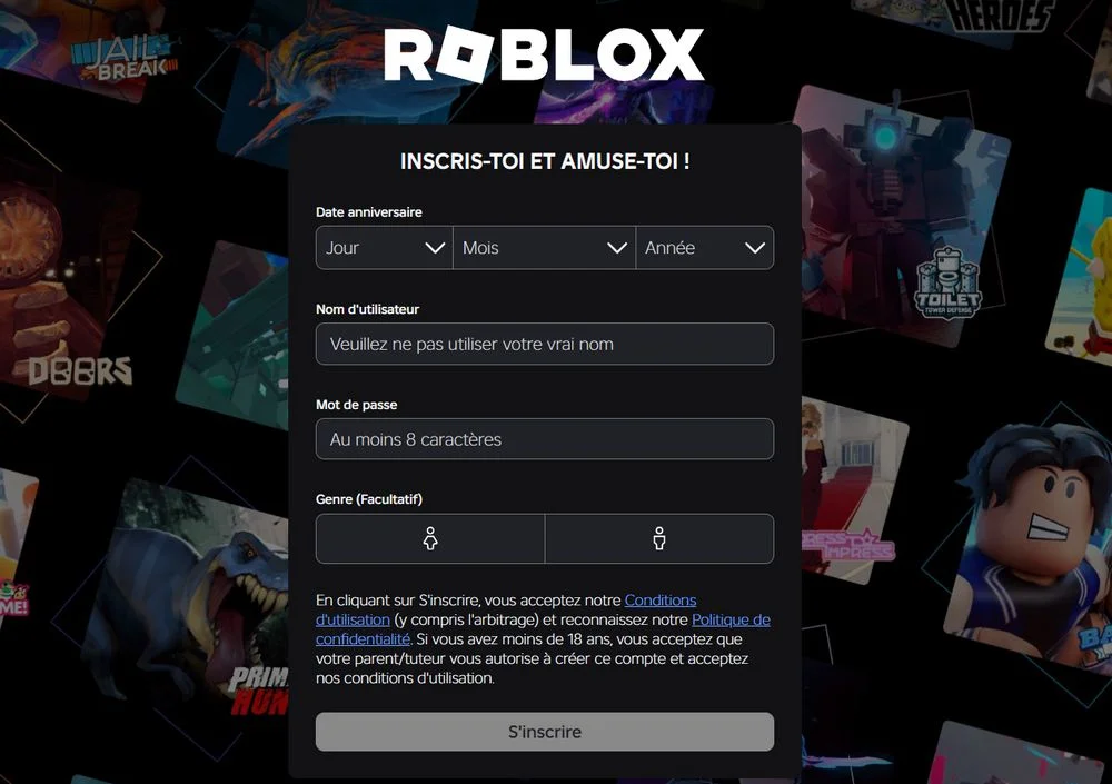 Créer un nouveau compte Roblox