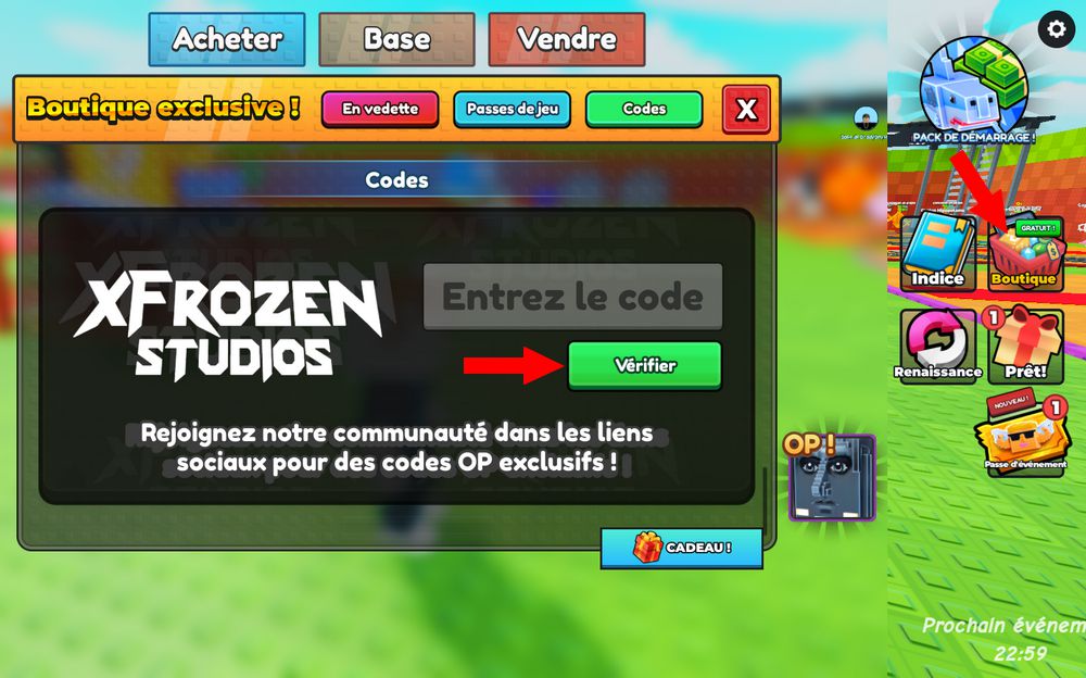 Utiliser les codes Be a Lucky Block