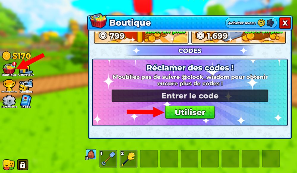 utiliser les codes Bee Garden