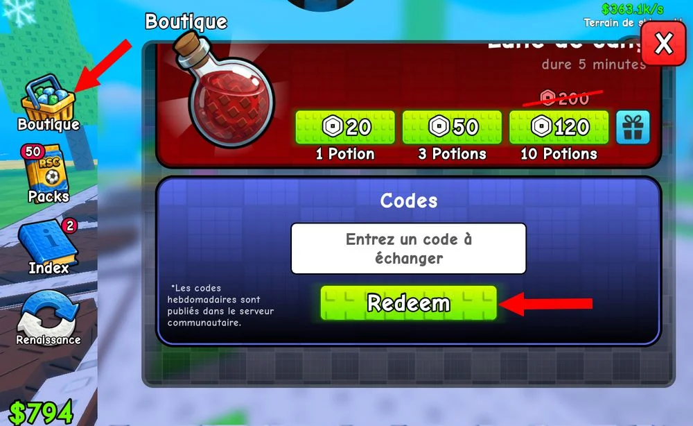 Utiliser les codes dans Spin a Soccer Card