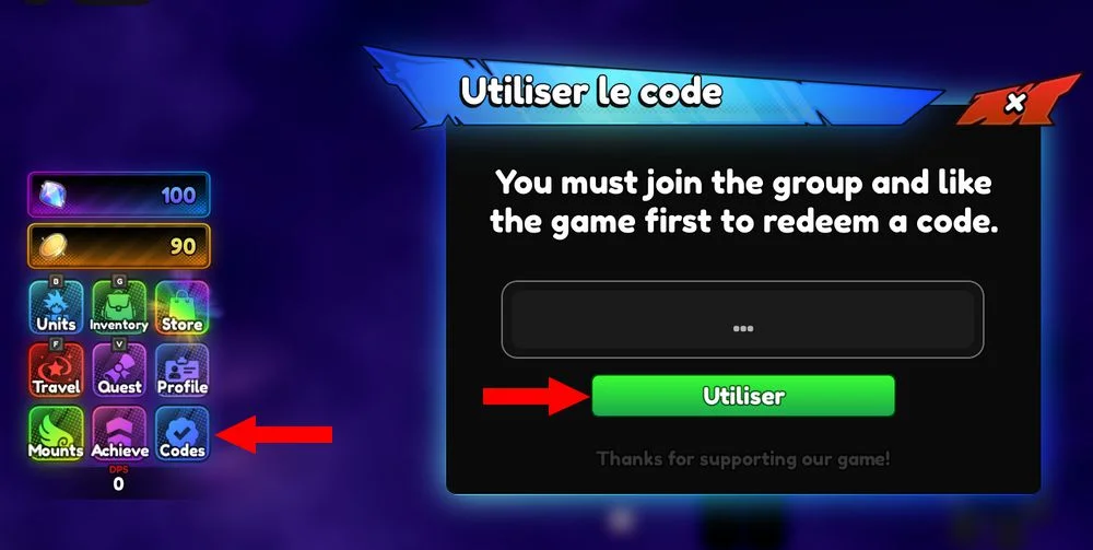 Utiliser les codes Anime Tactical Simulator