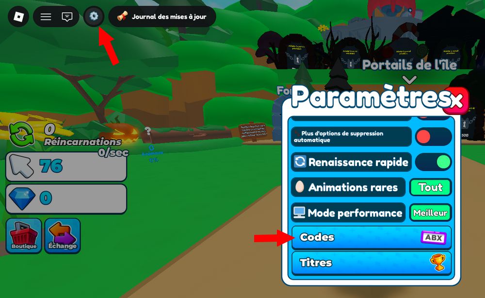 Utiliser les codes Tap Simulator