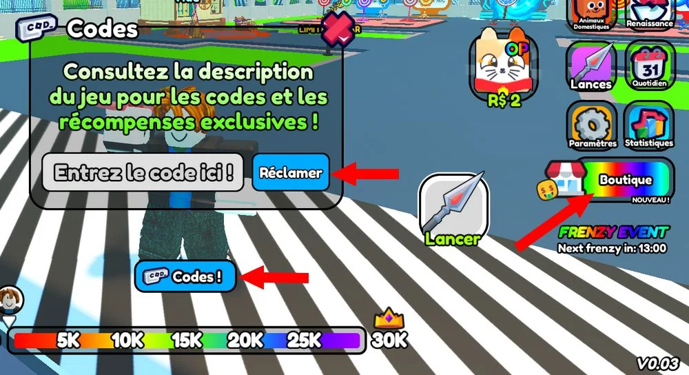 Utiliser un code dans Spear Training