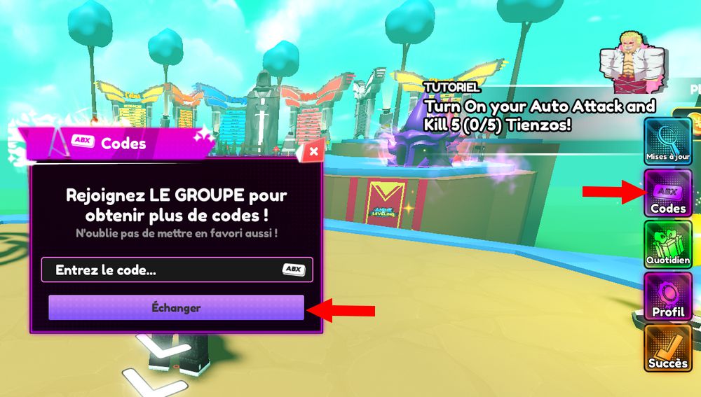 Utiliser les codes Anime Leveling