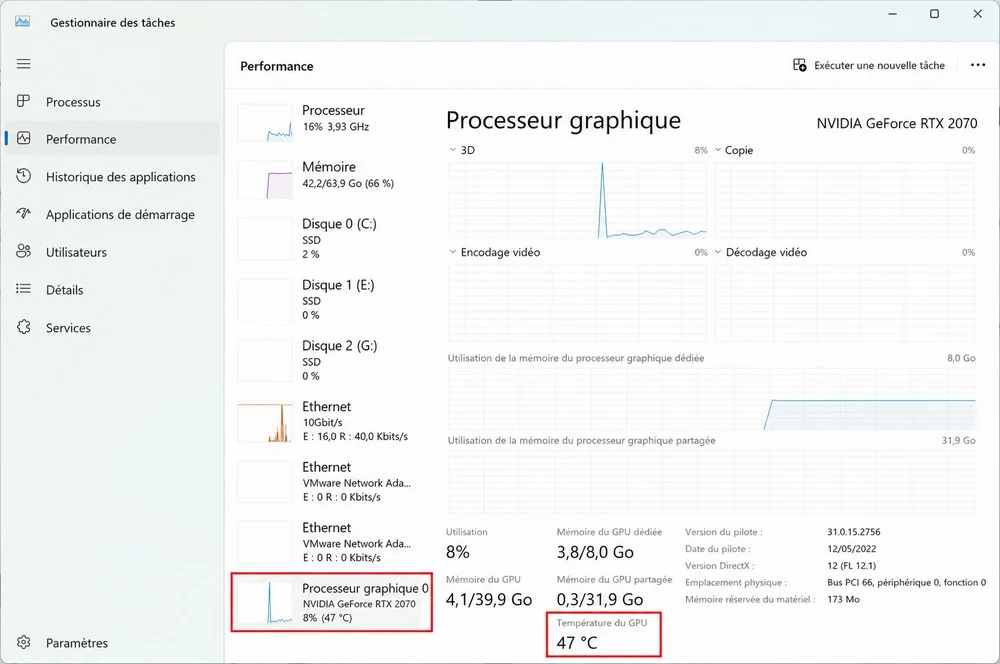 Voir la température du GPU sur Windows 11